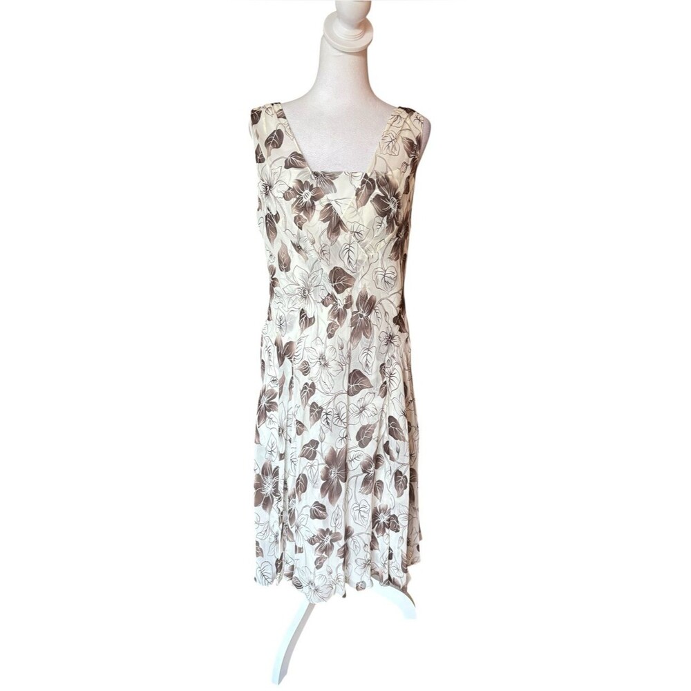 Ann Taylor Loft Silk Floral Midi Dress Sleeveless Womens Size 8 Cream Gray
